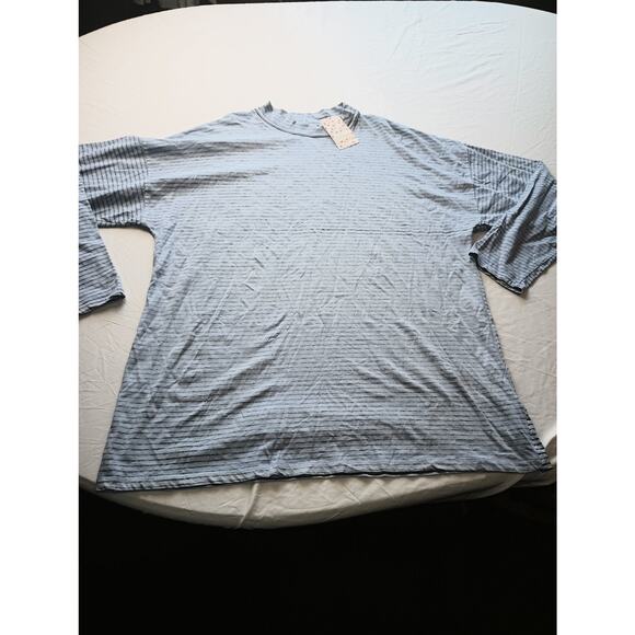 We the Free stripped 3/4 sleeve Oversized Tee Shirt Blue Large Women NWT flawed - Picture 1 of 9
